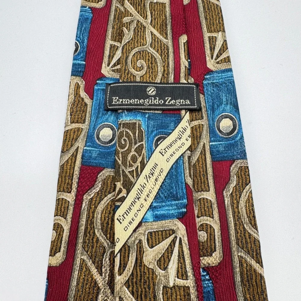 Ermenegildo‎ Zegna Disegno Esclusivo Silk Geometric Pattern Tie Italy Luxury